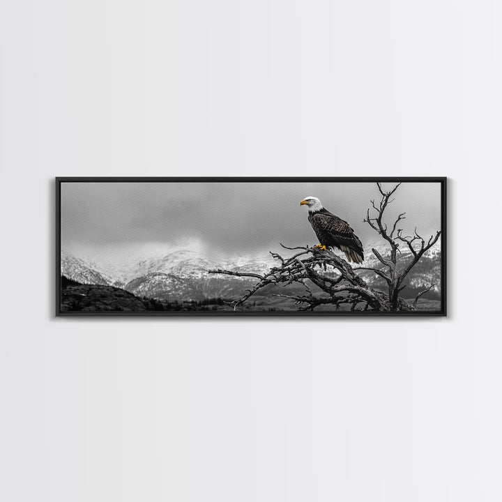Bald Eagle, Mountain Painting, Wildlife Art, Nature Wall Art, Rustic Decor, Moody Art, Above Sofa Art, Extra Wide Art, Framed Canvas Print