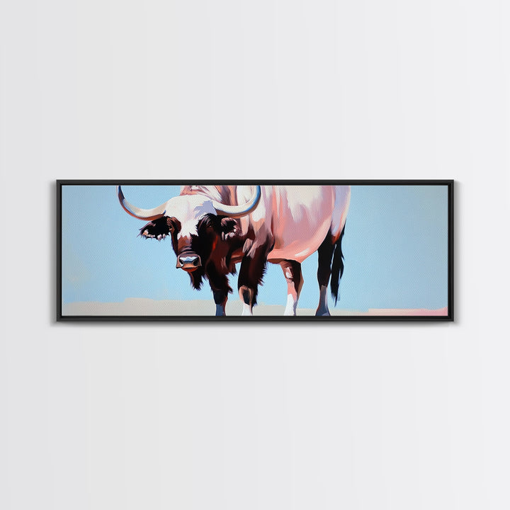 Bull art, black and white painting, rustic decor, western art, cowboy painting, above couch art, minimalist art, canvas print
