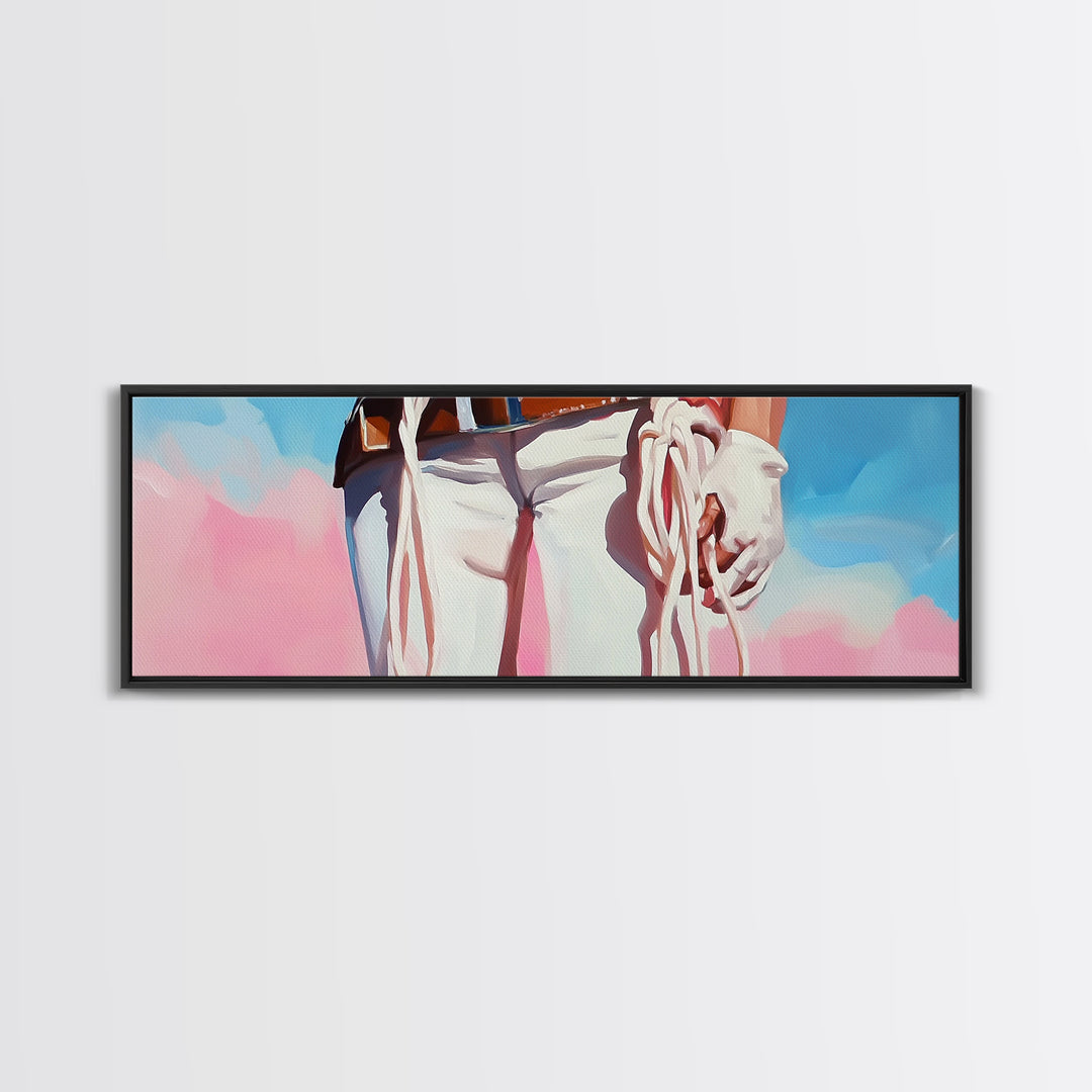 Cowgirl Holding Rope, black cowgirl painting, pink orange wall art, rustic wall art, western decor, framed canvas print, wall decor