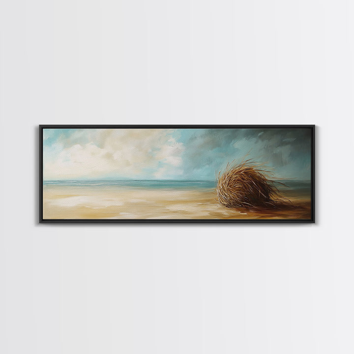 Beach Tumbleweed Art, Coastal Landscape, Seascape Painting, Nautical Wall Art, Wabi Sabi Art, Framed Canvas Print, Rustic Decor