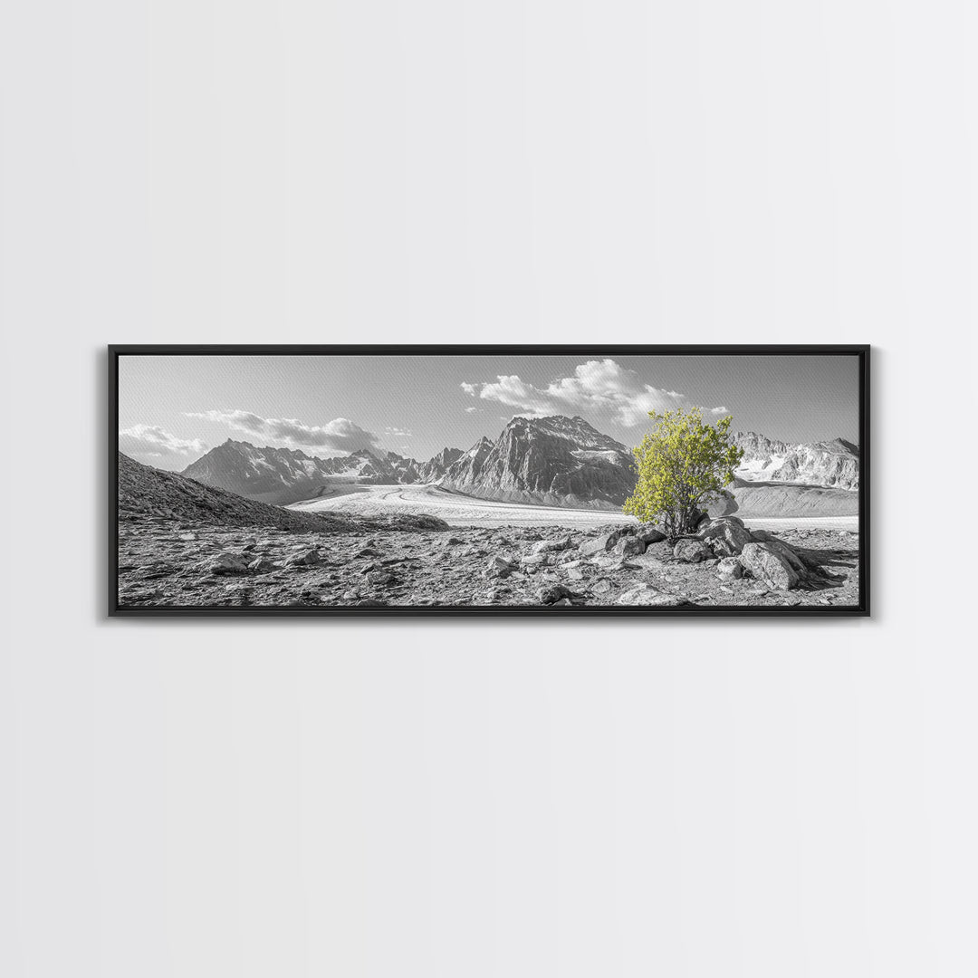 Mountain scene, mountain painting, landscape painting, wabi sabi art, nature art, minimalist art, framed canvas print, extra wide art