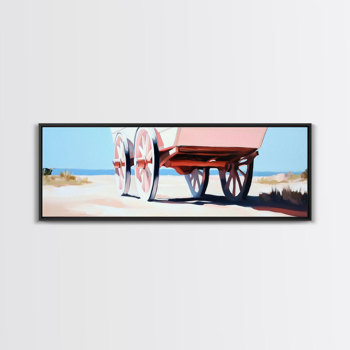 Desert Wagon, rustic western art, cowboy decor, boho wagon painting, farmhouse wall art, extra wide panoramic art, framed canvas print