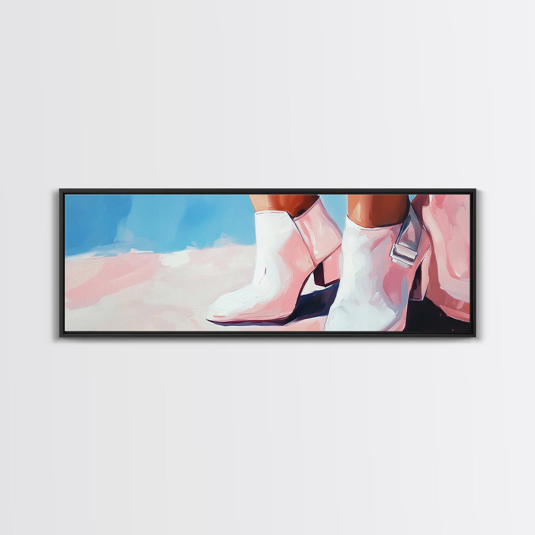 Cowgirl Boots, western art, black cowgirl painting, pink wall art, rustic decor, minimalist art, light pink wall art, canvas print