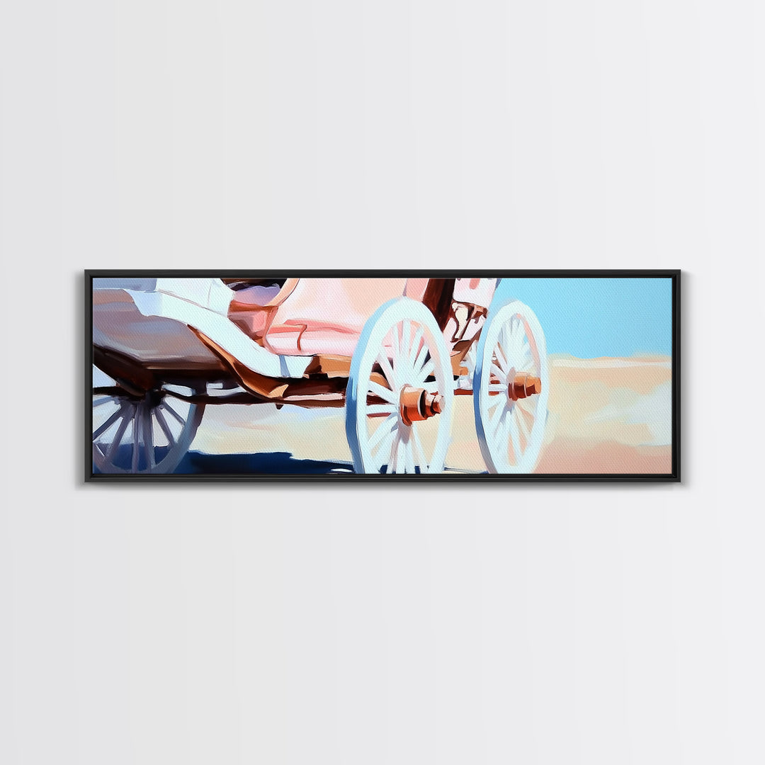 Western Carriage, vintage horse art, rustic wall art, extra wide art, above couch art, cowboy painting, framed canvas print