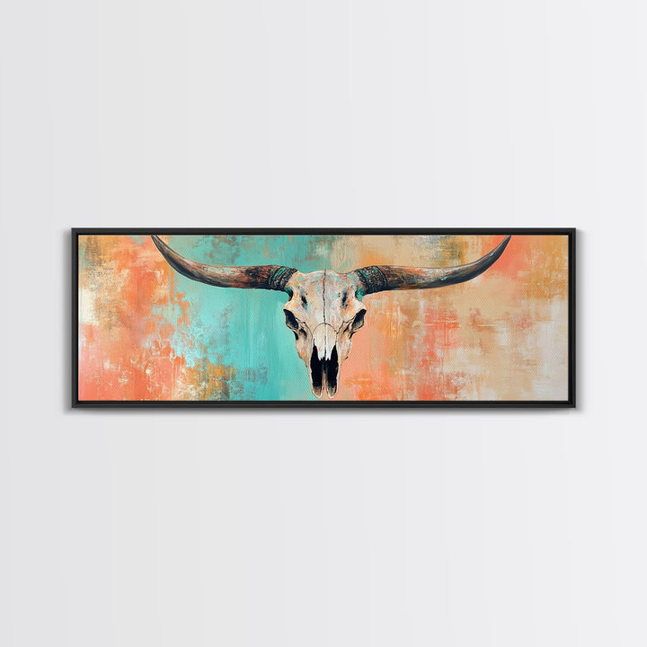 Rustic Skull, vintage horse art, southwest wall art, skull art, panoramic painting, rustic wall art, boho art, Canvas Print, farmhouse art