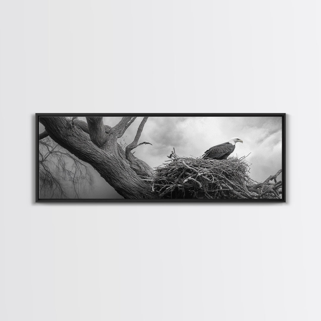 Bald Eagle Nest, Wildlife Art, Nature Photography, Moody Art, Rustic Decor, Horizontal Wall Art, Framed Canvas Print, Bedroom Art
