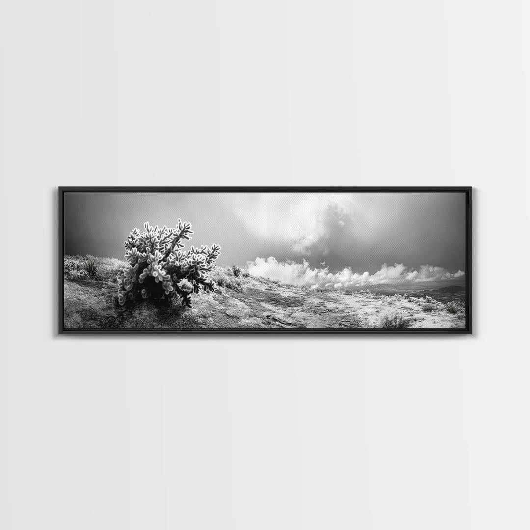Desert Cactus, Southwest Wall Art, Canvas Print, Joshua Tree Art, Rustic Decor, Extra Wide Art, Moody Black And White Art, Above Sofa Art