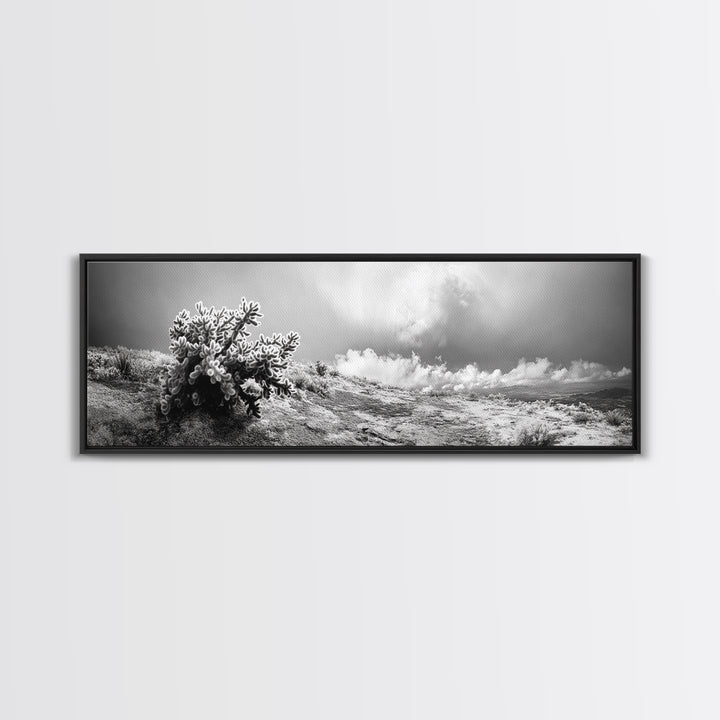 Desert Cactus, Southwest Wall Art, Canvas Print, Joshua Tree Art, Rustic Decor, Extra Wide Art, Moody Black And White Art, Above Sofa Art