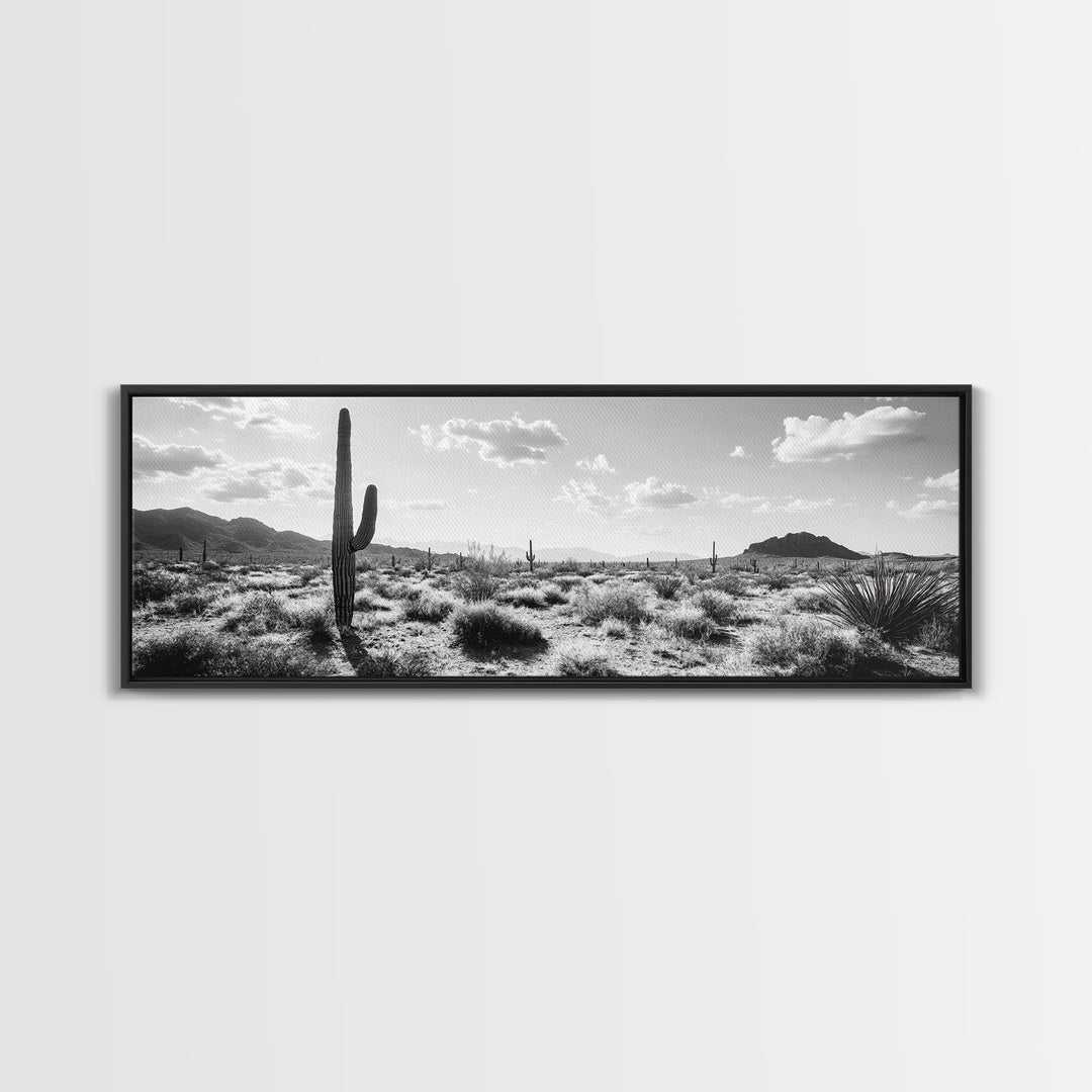 Desert Cactus, Joshua tree art, southwest wall art, extra wide art, wabi sabi art, rustic wall art, framed canvas print, panoramic art