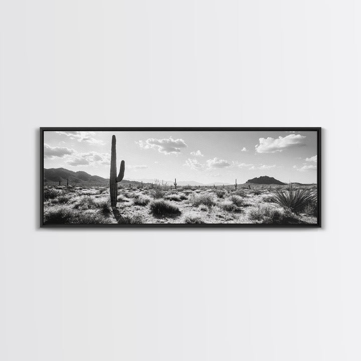 Desert Cactus, Joshua tree art, southwest wall art, extra wide art, wabi sabi art, rustic wall art, framed canvas print, panoramic art