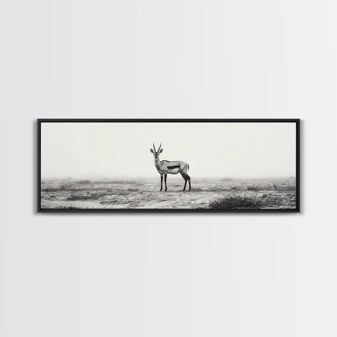 Lone Gazelle, moody art, southwest wall art, extra wide art, wabi sabi art, minimalist art, framed canvas print, panoramic painting
