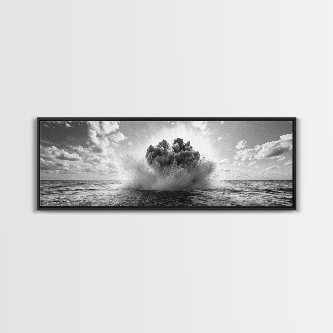 Explosion, dramatic seascape, moody art, panoramic art, extra wide art, coastal wall art, framed canvas print, ocean painting, nautical decor