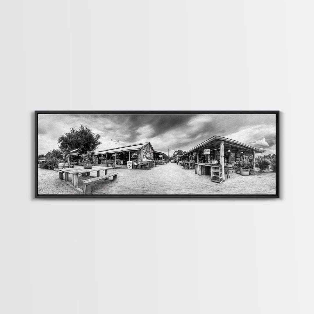 Rustic market, farmhouse art, country decor, panoramic art, extra wide art, rustic wall art, framed canvas print, landscape painting, wabi sabi art