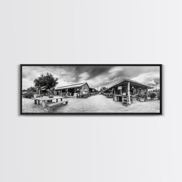 Rustic market, farmhouse art, country decor, panoramic art, extra wide art, rustic wall art, framed canvas print, landscape painting, wabi sabi art