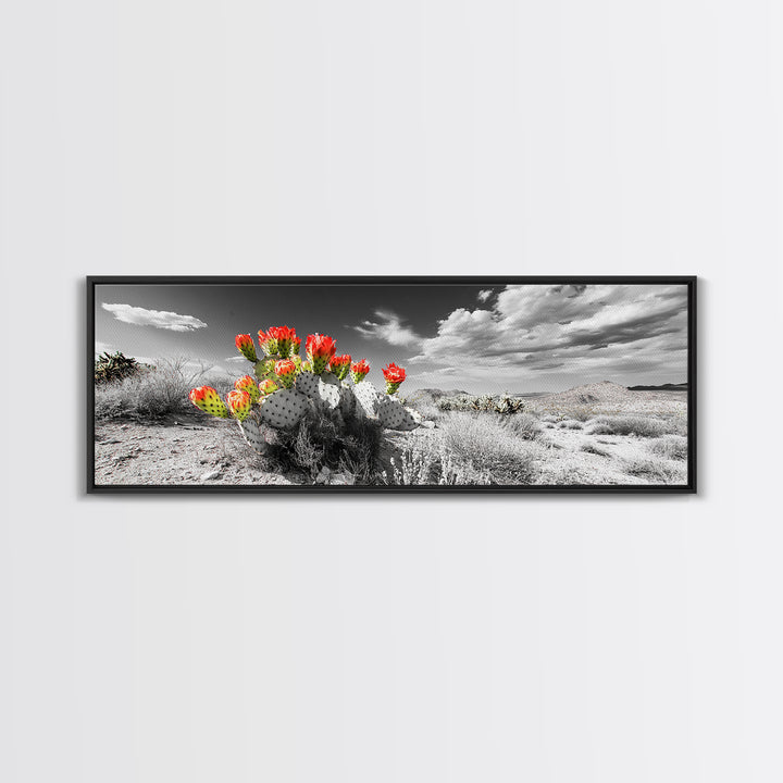 Cactus Blooms, Desert Art, Southwest Wall Art, Botanical Prints, Wildflower Painting, Extra Wide Art, Framed Canvas Print