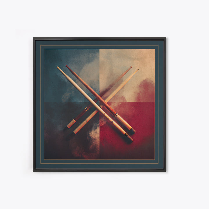 Drumsticks Crossed over Snare Drum Canvas Print, Recording Studio Art, Kids Room Art, Studio Decor, Fine Art, Analog, RSA-1x1-10