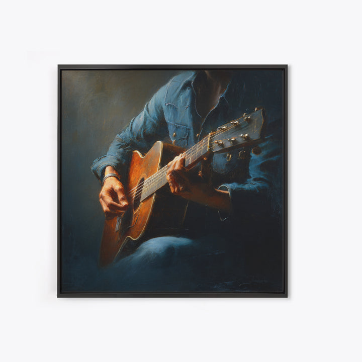 Musician Hands on Guitar Strings Canvas Print, Recording Studio Art, Music Wall Art, Studio Decor, Oil Painting, Analog, RSA-1x1-15
