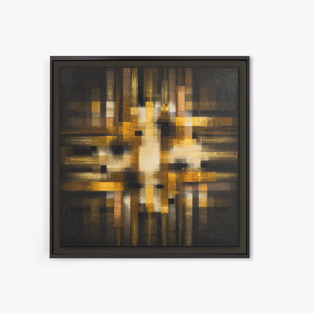 Soundwave Abstract with Black and Gold Lines Framed Canvas Print, Recording Studio Art, Music Art, Studio Decor, Analog, RSA-1x1-27