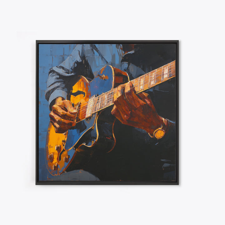 Musician Hands on Guitar Strings Framed Canvas Print, Recording Studio Art, Kids Room Art, Studio Decor, Fine Art, Analog, RSA-1x1-39