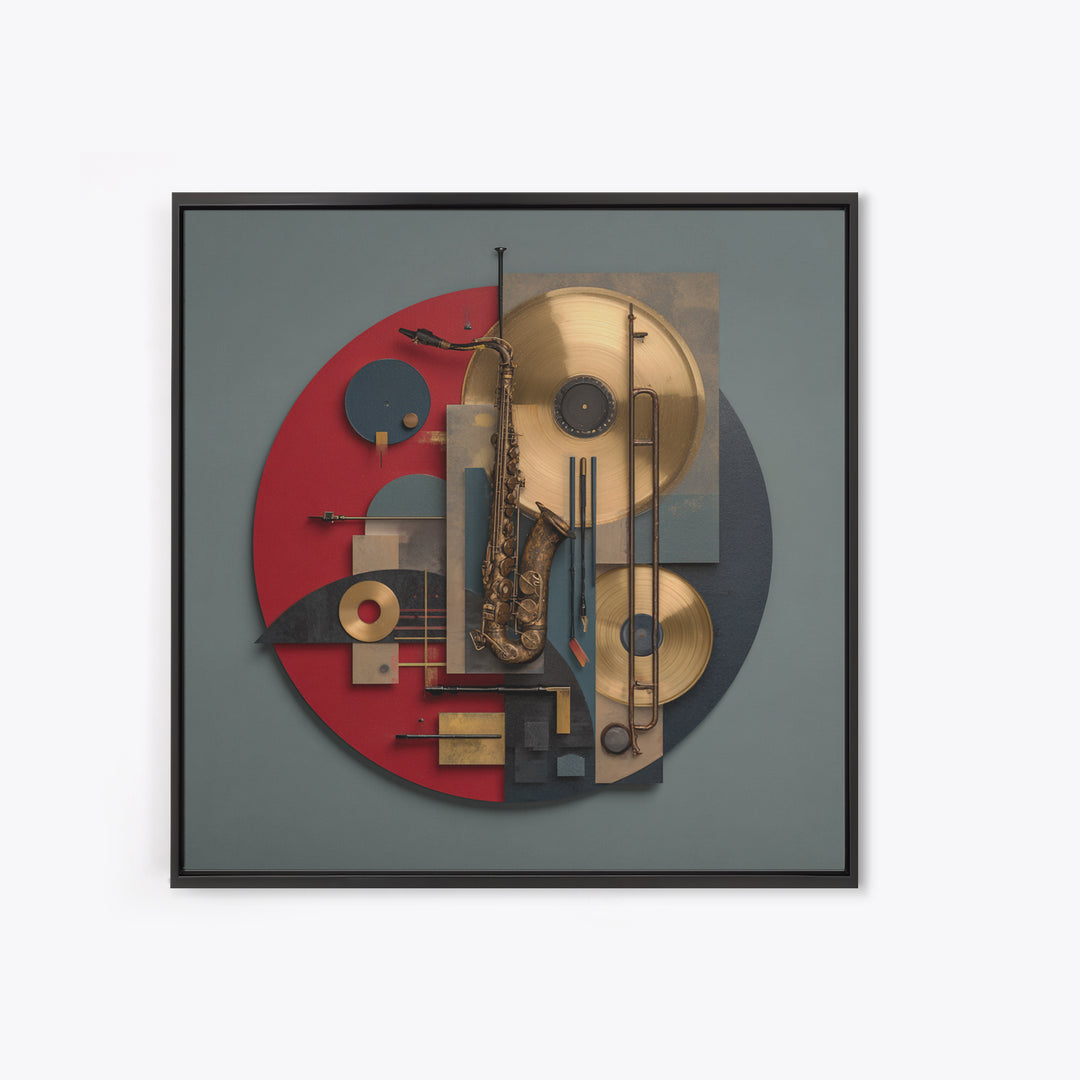 Gold Record Circular Composition Framed Canvas Print, Recording Studio Art, Music Posters, Studio Decor, Fine Art, Analog, RSA-1x1-47