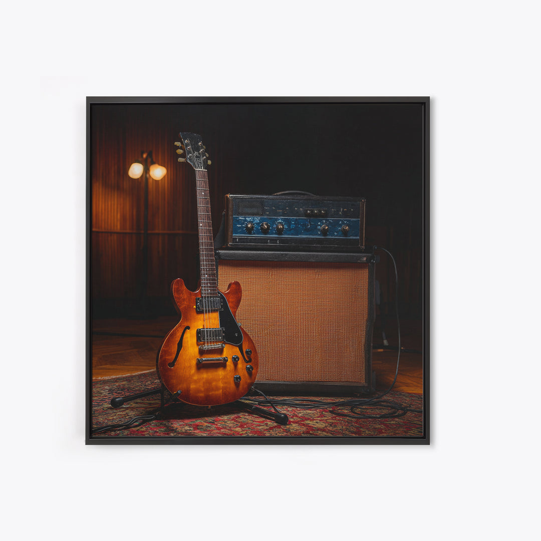 Electric Guitar Beside a Studio Amp Framed Canvas Print, Recording Studio Art, Music Decor, Studio Decor, Fine Art, Analog, RSA-1x1-52