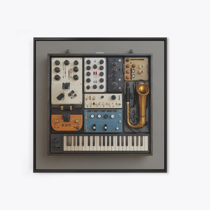 Analog Synthesizer Knobs and Cables Framed Canvas Print, Recording Studio Art, Downloadable Print, Studio Decor, Oil Painting, RSA-1x1-61