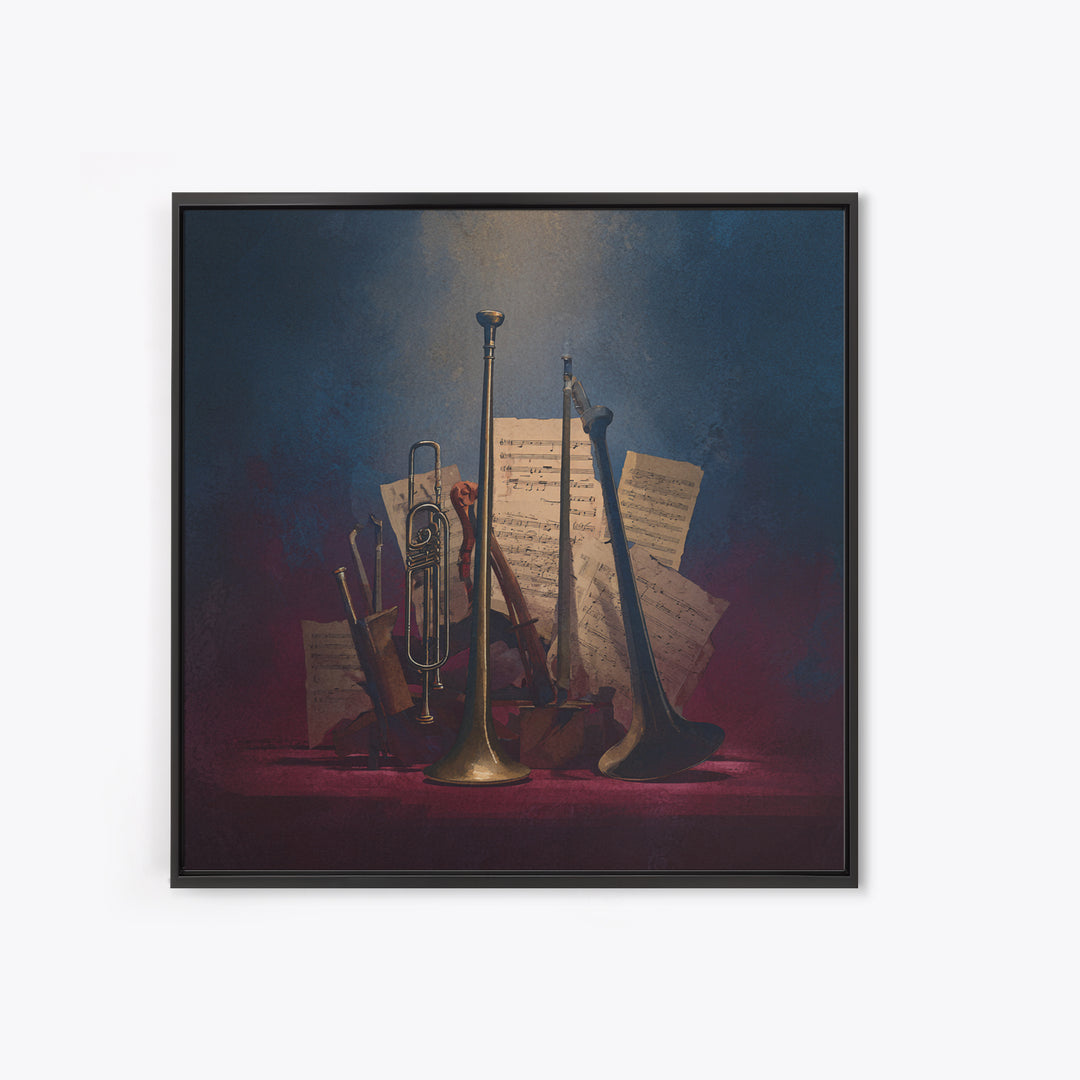 Conductor Baton and Sheet Shapes Without Text Framed Canvas Print, Recording Studio Art, Music Decor, Studio Decor, Analog, RSA-1x1-66