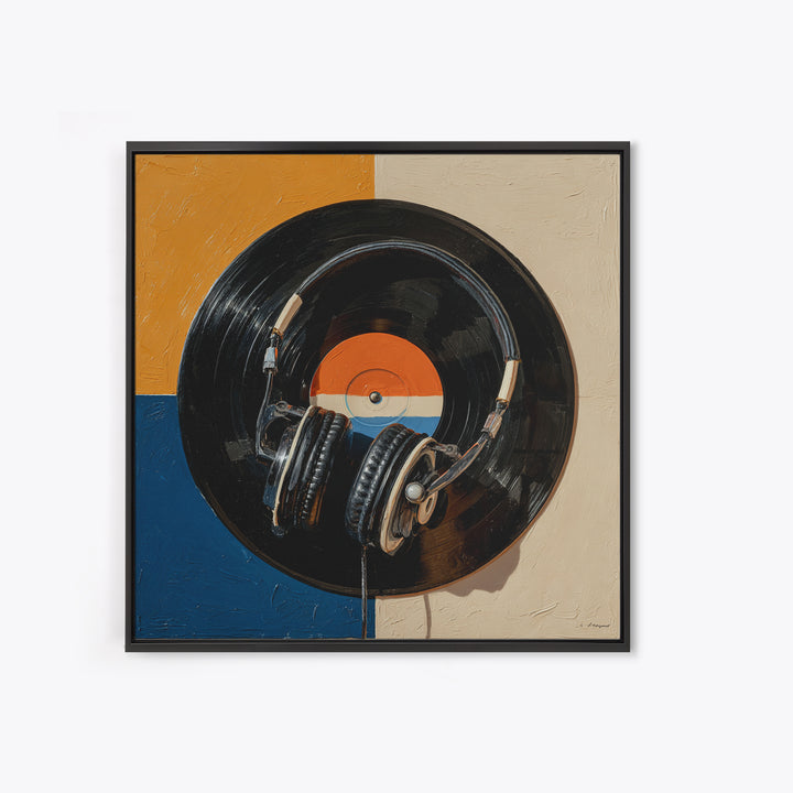 Headphones Resting on a Vinyl Record Canvas Print, Recording Studio Art, Modern Decor, Studio Decor, Fine Art, Analog, RSA-1x1-77