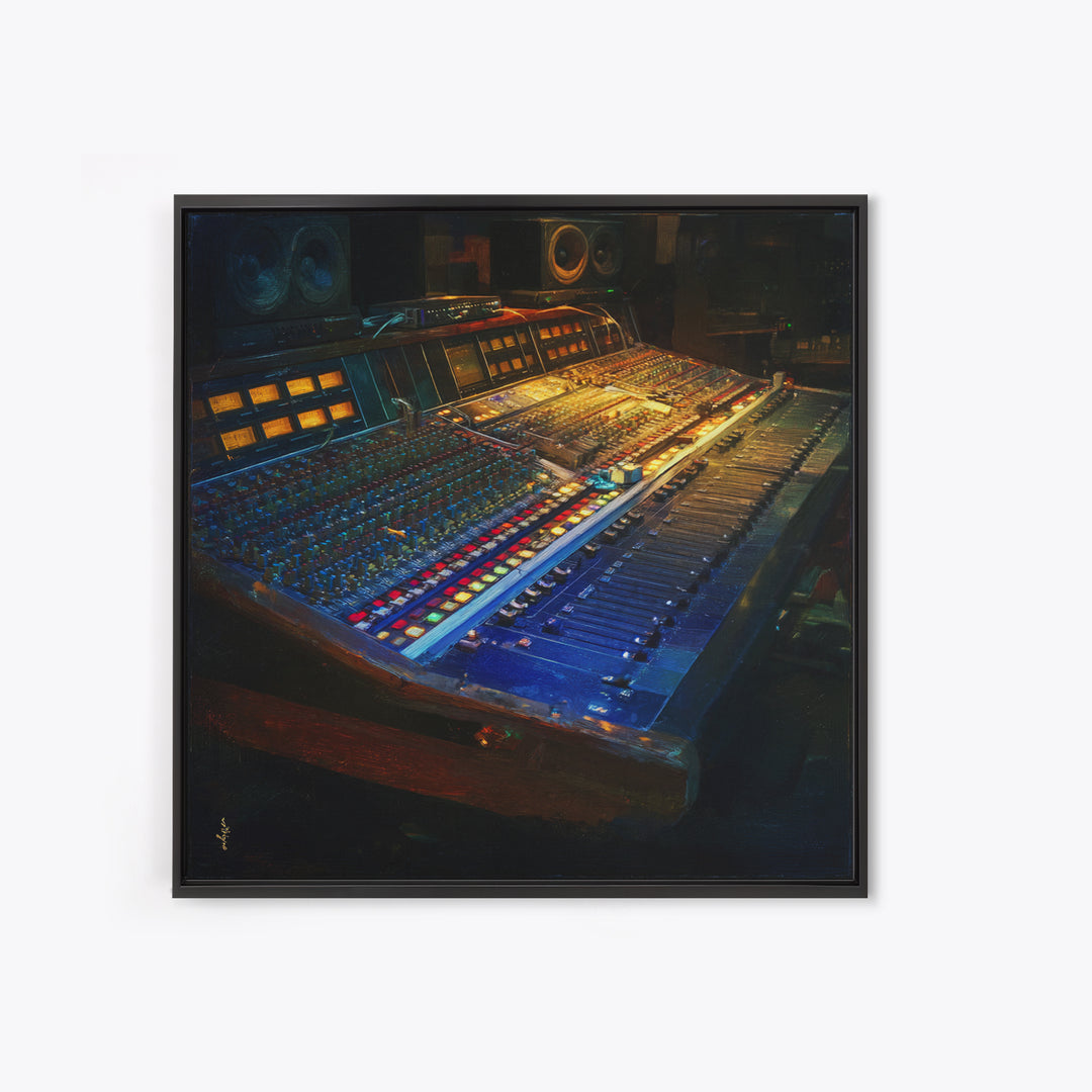 Mixing Console Faders Framed Canvas Print, Recording Studio Art, Rock Music Art, Studio Decor, Fine Art, Analog, Art Print, RSA-1x1-78