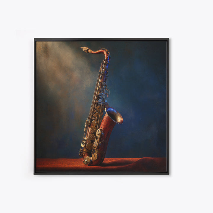 Brass Saxophone on Dark Velvet Framed Canvas Print, Recording Studio Art, Art Print, Studio Decor, Analog, Wall Sculpture, RSA-1x1-88