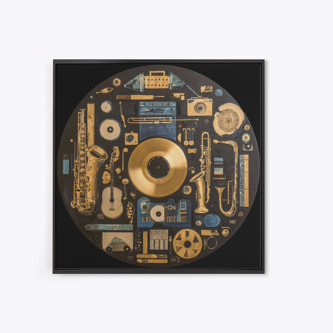 Gold Record Circular Composition Canvas Print, Recording Studio Art, Music Print, Studio Decor, Fine Art, Analog, RSA-1x1-95