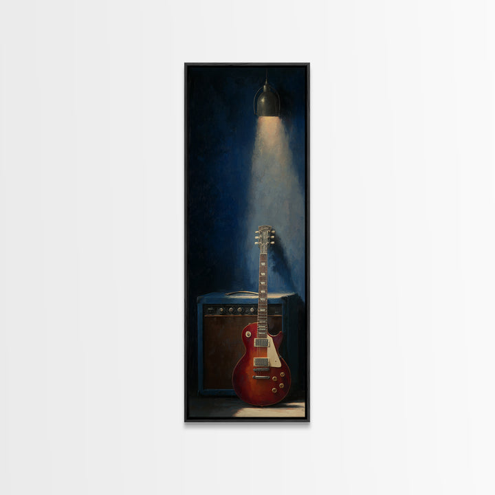 Electric Guitar Beside a Studio Amp Framed Canvas Print, Recording Studio Art, Wall Decor, Studio Decor, Fine Art, Analog, RSA-1x3-64