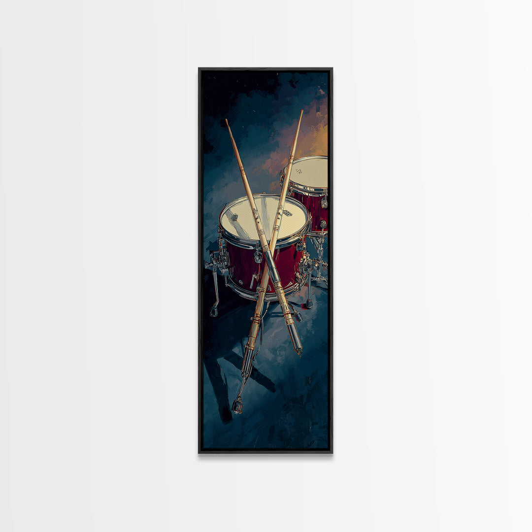 Drumsticks Crossed over Snare Drum Framed Canvas Print, Recording Studio Art, Musician Posters, Studio Decor, Fine Art, Analog, RSA-1x3-70