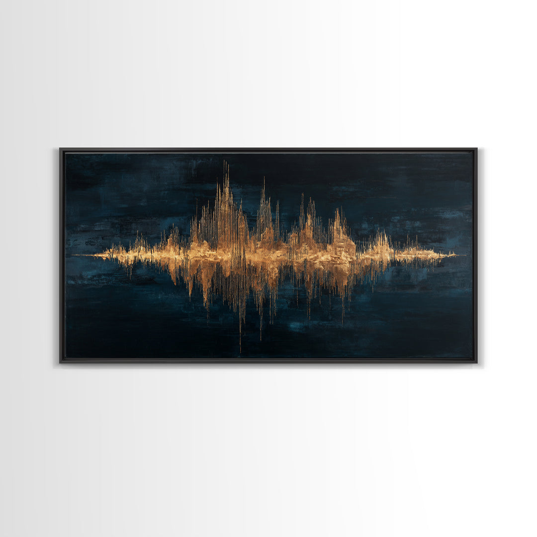 Soundwave Abstract with Black and Gold Lines Canvas Print, Recording Studio Art, Retro Wall Art, Studio Decor, Abstract Art, RSA-2x1-47