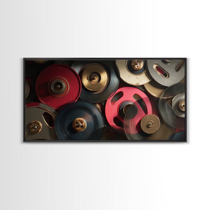Tape Reels Spinning Through Smoky Light Canvas Print, Recording Studio Art, Music Posters, Studio Decor, Fine Art, Analog, RSA-2x1-63