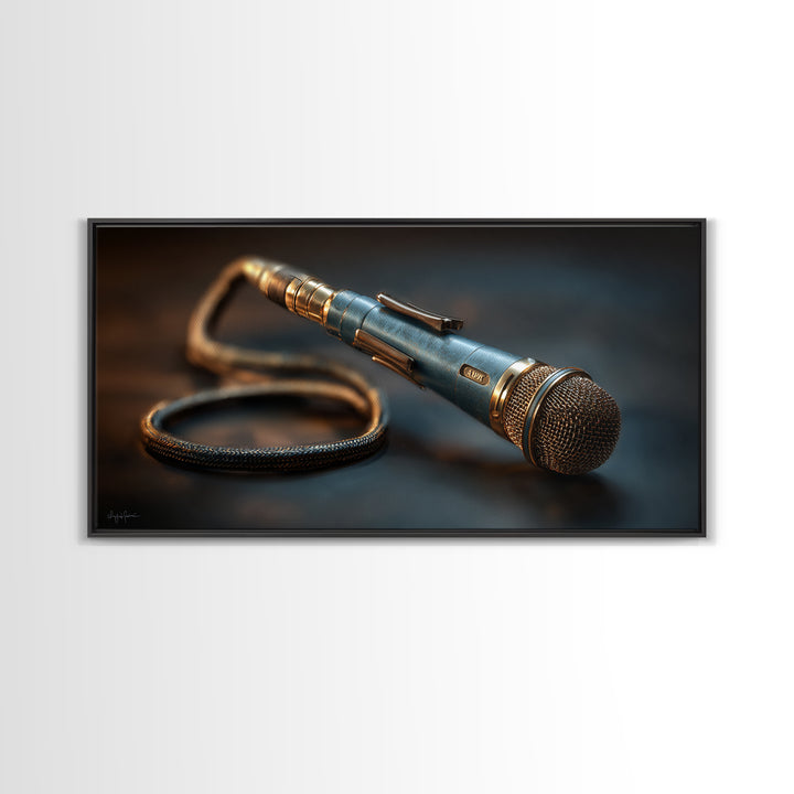 Microphone Cable Forming Elegant Line Art Framed Canvas Print, Recording Studio Art, Minimalist Decor, Studio Decor, Analog, RSA-2x1-65