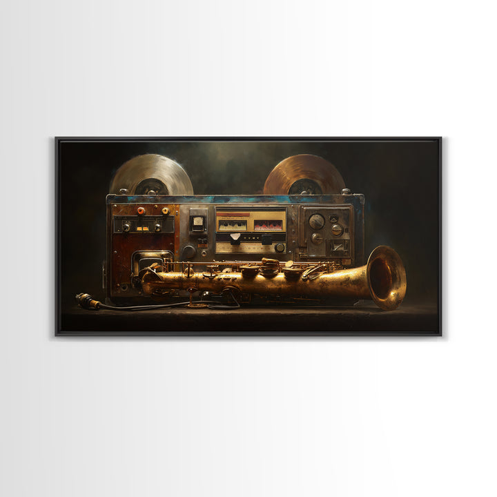 Tape Reels Spinning Through Smoky Light Framed Canvas Print, Recording Studio Art, Music Decor, Studio Decor, Fine Art, Analog, RSA-2x1-87