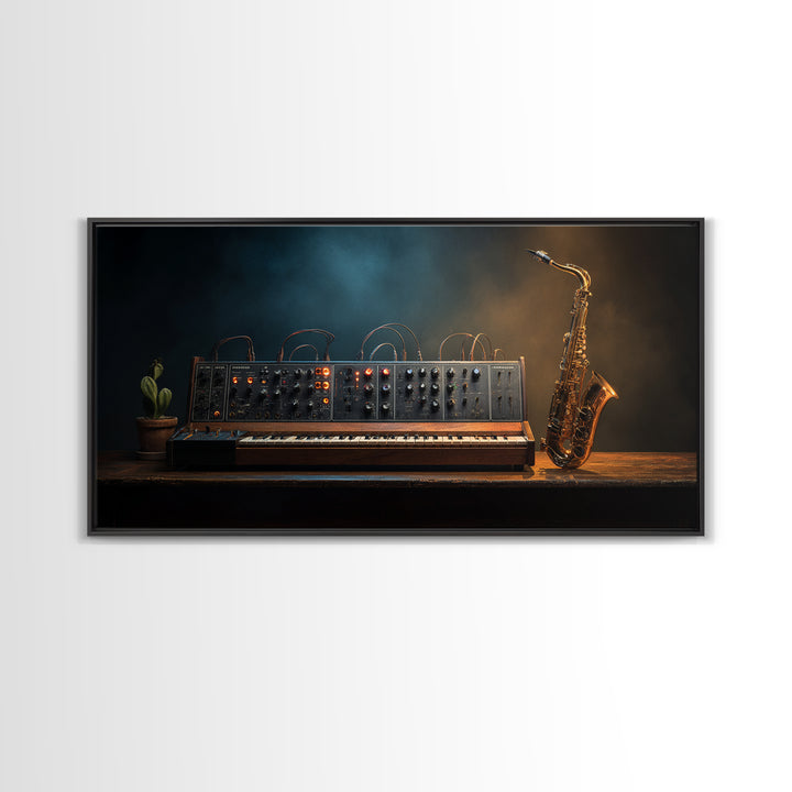 Analog Synthesizer Knobs and Cables Framed Canvas Print, Recording Studio Art, Statement Artwork, Studio Decor, Analog, RSA-2x1-9