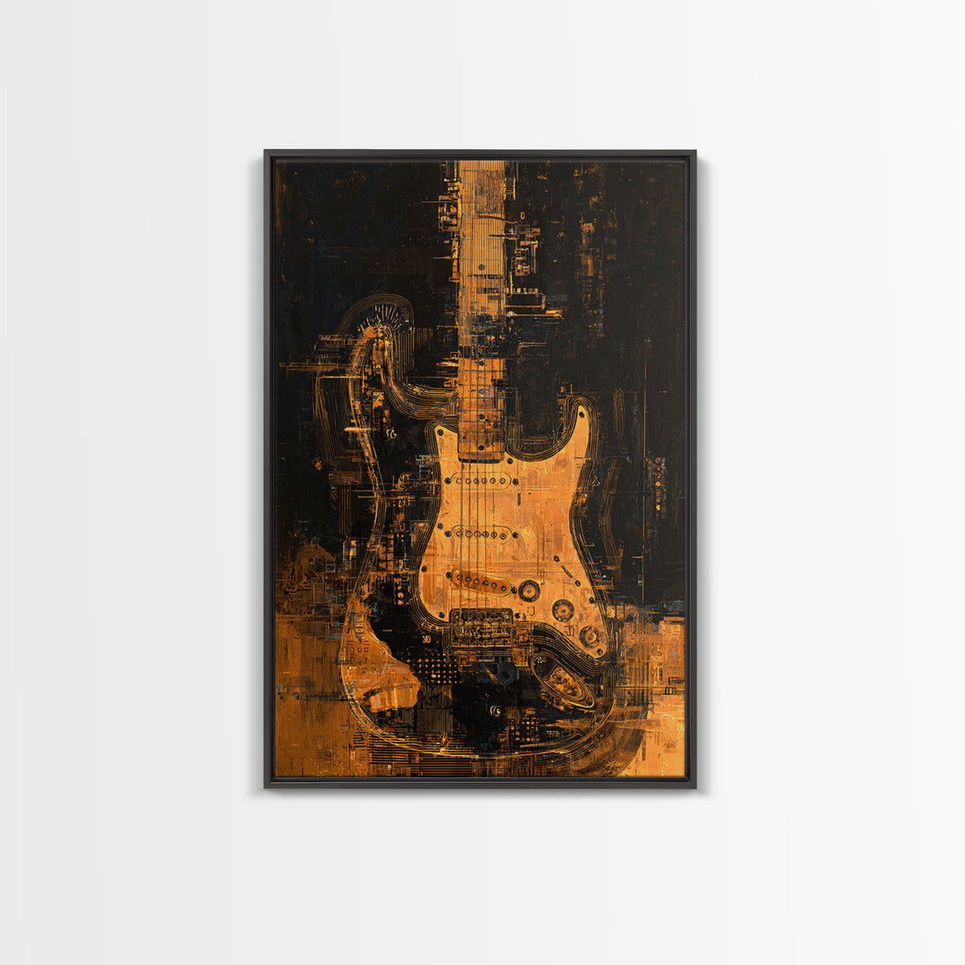 Soundwave Abstract with Black and Gold Lines Framed Canvas Print, Recording Studio Art, Boho Decor, Studio Decor, Abstract Art, RSA-2x3-59