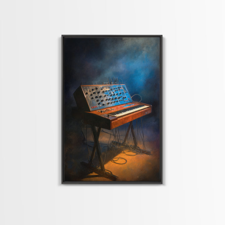 Analog Synthesizer Knobs and Cables Framed Canvas Print, Recording Studio Art, Mid Century Modern, Studio Decor, Analog, RSA-2x3-69