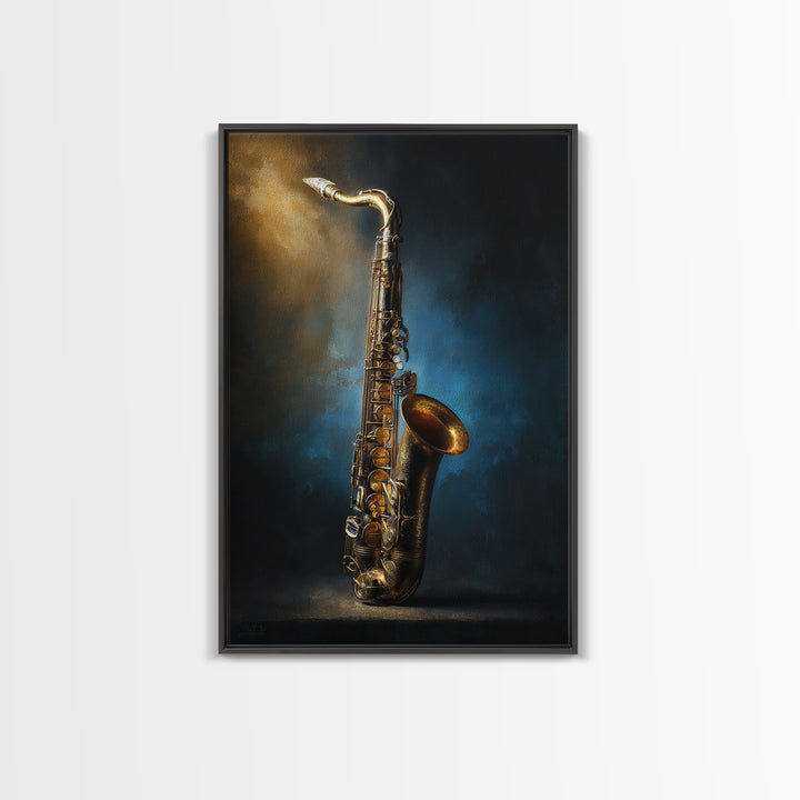 Brass Saxophone on Dark Velvet Canvas Print, Recording Studio Art, Neutral Decor, Studio Decor, Oil Painting, Analog, RSA-2x3-72