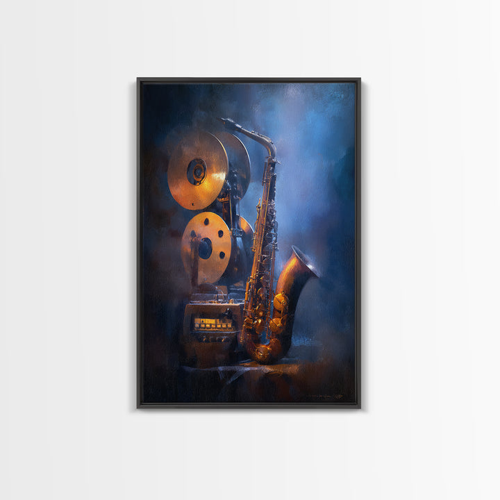 Tape Reels Spinning Through Smoky Light Framed Canvas Print, Recording Studio Art, Room Decor, Studio Decor, Fine Art, Analog, RSA-2x3-75