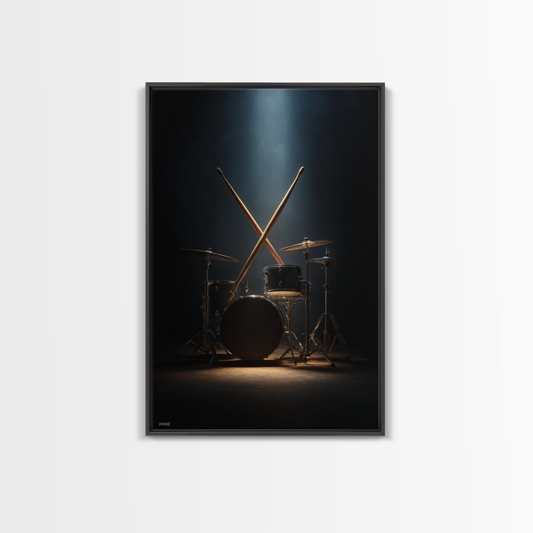 Drumsticks Crossed over Snare Drum Framed Canvas Print, Recording Studio Art, Wall Decor, Studio Decor, Fine Art, Analog, RSA-2x3-90