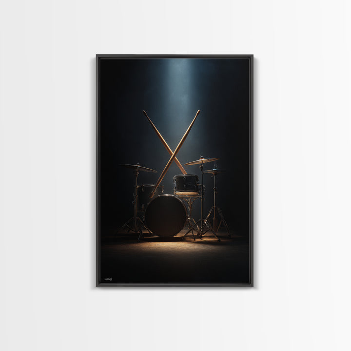 Drumsticks Crossed over Snare Drum Framed Canvas Print, Recording Studio Art, Wall Decor, Studio Decor, Fine Art, Analog, RSA-2x3-90