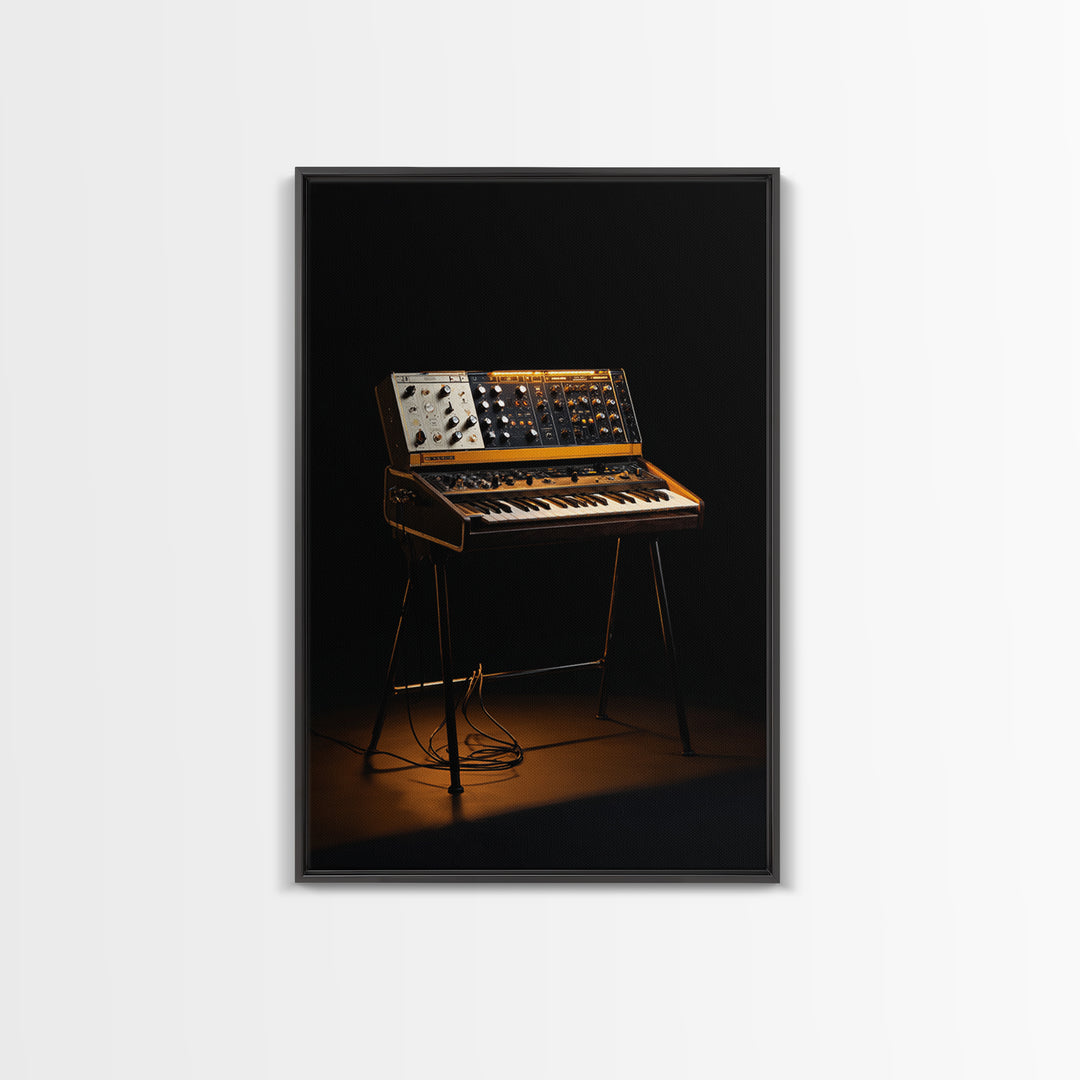 Analog Synthesizer Knobs and Cables Framed Canvas Print, Recording Studio Art, Mid Century Modern, Studio Decor, Analog, RSA-2x3-93