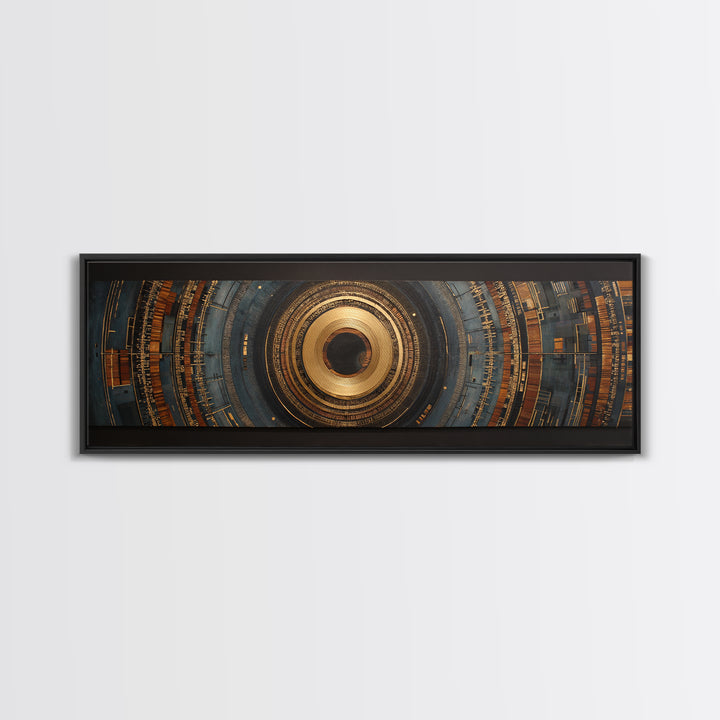 Gold Record Circular Composition Framed Canvas Print, Recording Studio Art, Music Wall Decor, Studio Decor, Fine Art, Analog, RSA-3x1-15