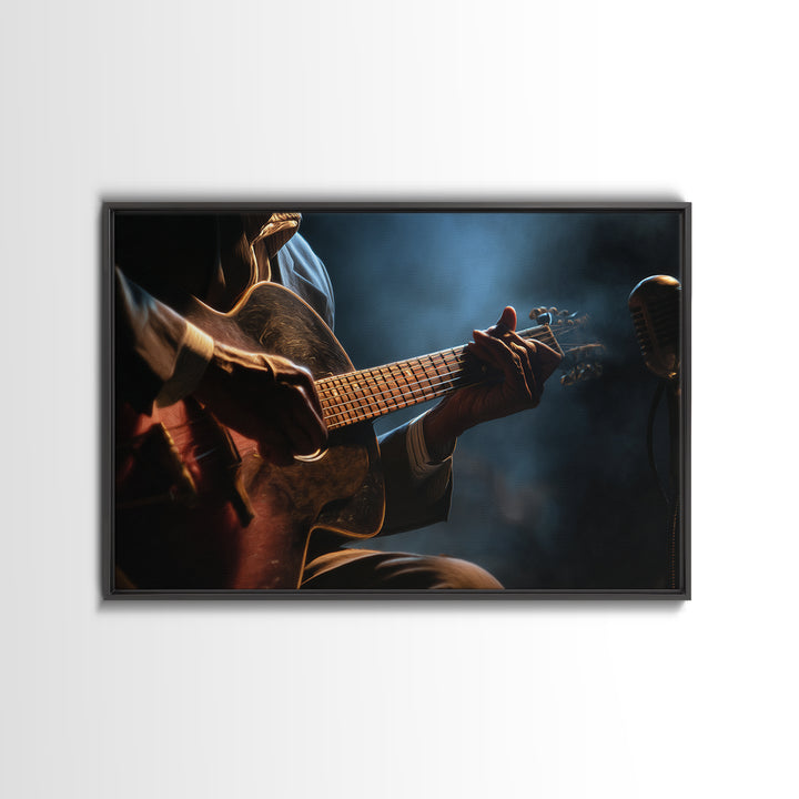 Musician Hands on Guitar Strings Framed Canvas Print, Recording Studio Art, Digital Download Art, Studio Decor, Analog, RSA-3x2-19