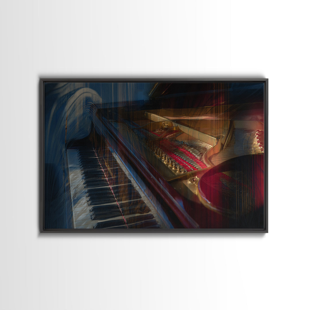 Piano Keys Fading into Shadow Framed Canvas Print, Recording Studio Art, Retro Wall Art, Studio Decor, Fine Art, Analog, RSA-3x2-36