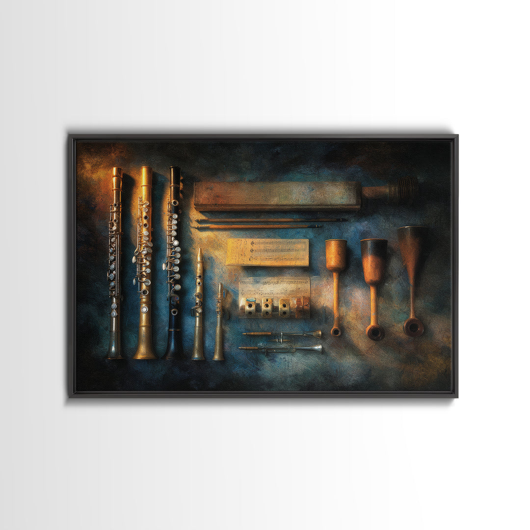Conductor Baton and Sheet Shapes Without Text Canvas Print, Recording Studio Art, Retro Wall Art, Studio Decor, Analog, RSA-3x2-46
