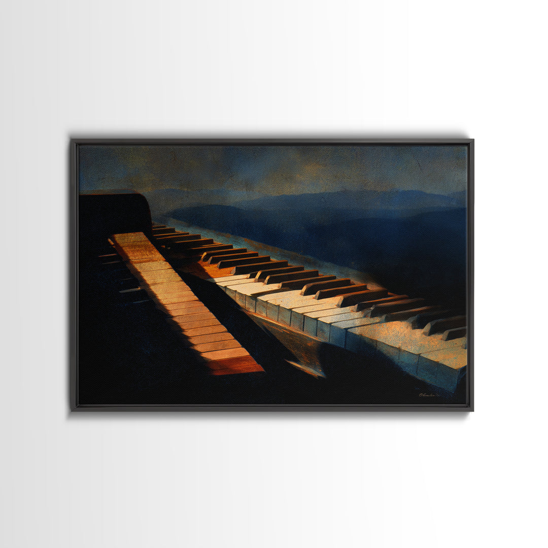 Piano Keys Fading into Shadow Framed Canvas Print, Recording Studio Art, Youtube Studio Decor, Studio Decor, Fine Art, Analog, RSA-3x2-60
